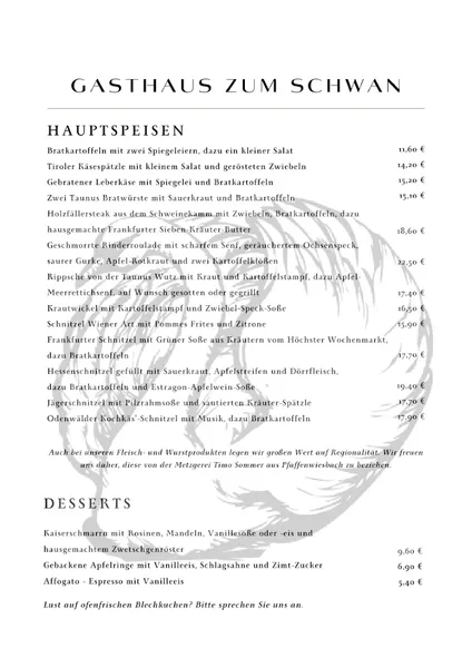 menu 2 of Gasthaus Zum Schwan