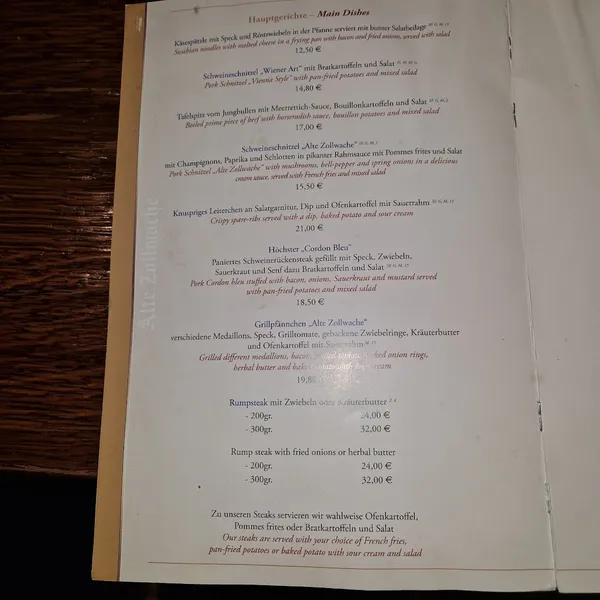 menu 2 of Alte Zollwache