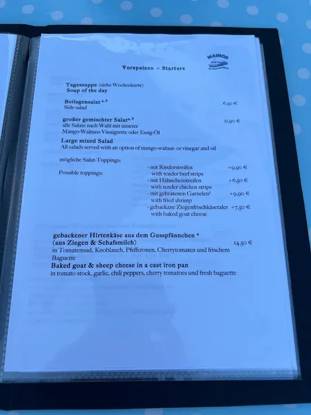 menu 2 of Mainod - Café Restaurant Hotel - das schwimmende Kleinod