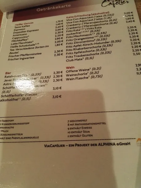 menu 2 of ViaCafélier