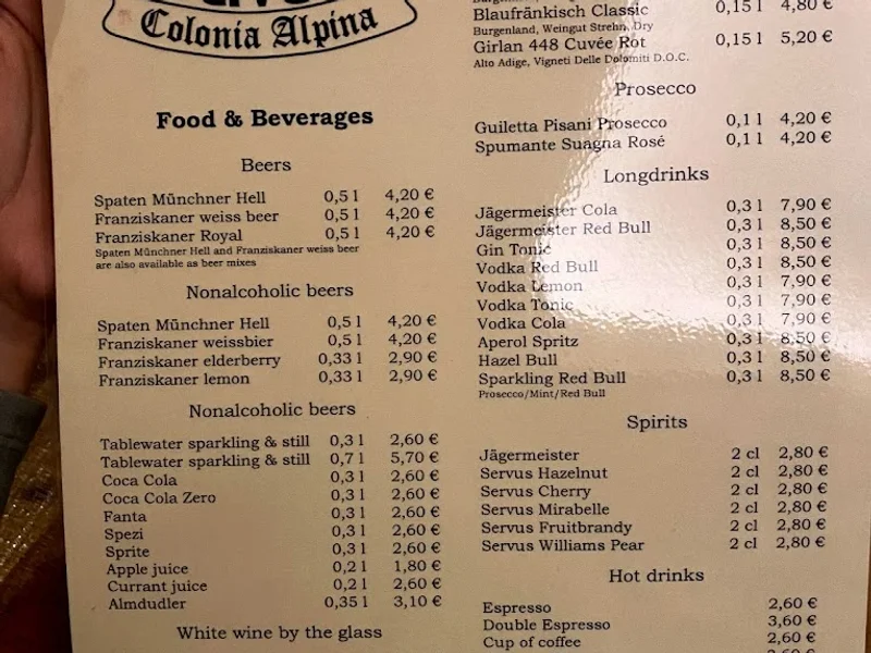 menu 0 of Servus Colonia Alpina