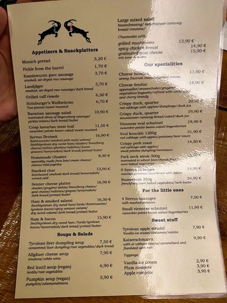 menu 1 of Servus Colonia Alpina