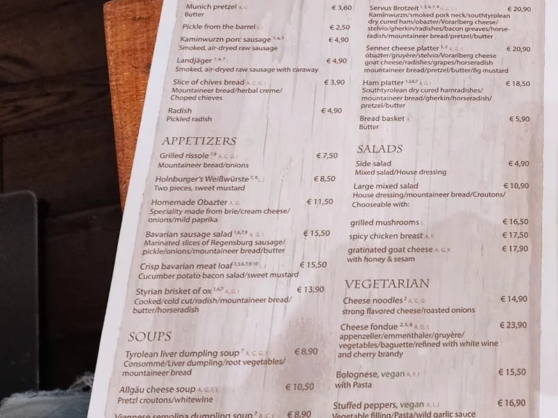 menu 2 of Servus Colonia Alpina
