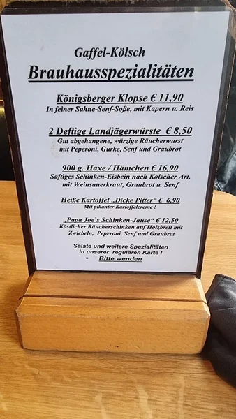menu 1 of Papa Joe's Biersalon Klimperkasten