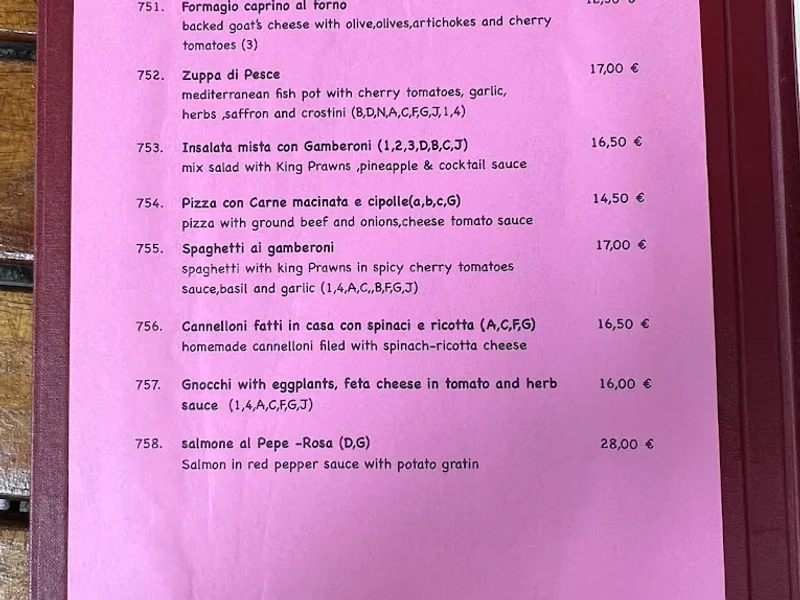 menu 2 of Parmigiano