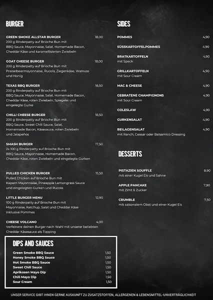 menu 1 of Green Smoke Cologne - BBQ Restaurant Köln