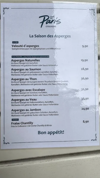 menu 1 of Café de Paris Cologne
