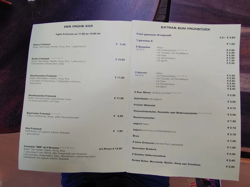 menu 1 of ZAR Gaststätten GmbH
