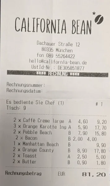 menu 2 of California Bean