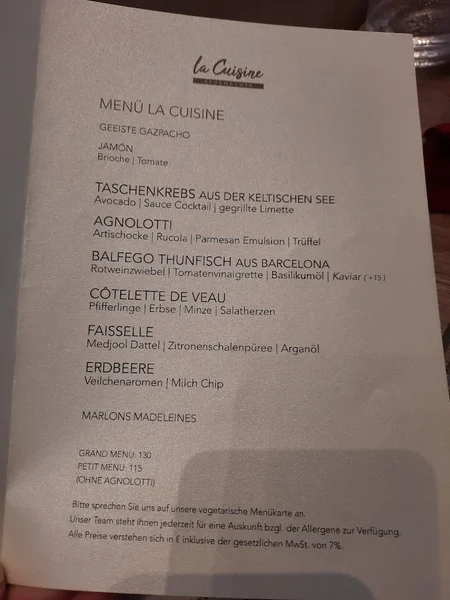 menu 1 of La Cuisine Rademacher
