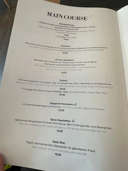 menu 0 of THE MADISON Restaurant