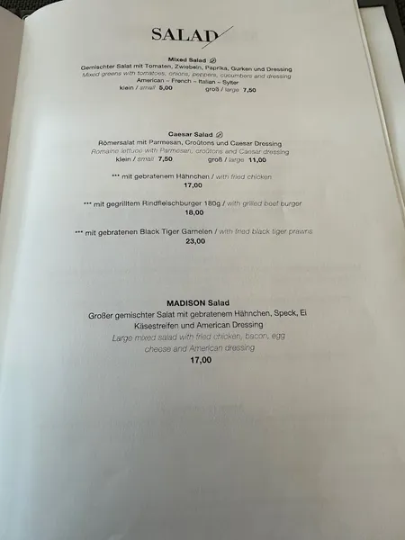 menu 2 of THE MADISON Restaurant