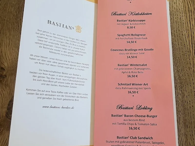 menu 2 of Bastian's