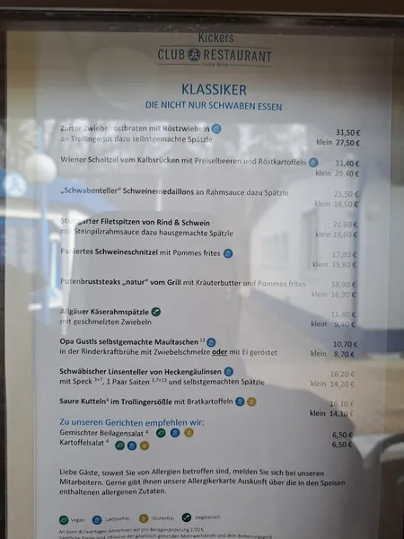 menu 1 of Kickers-Clubrestaurant