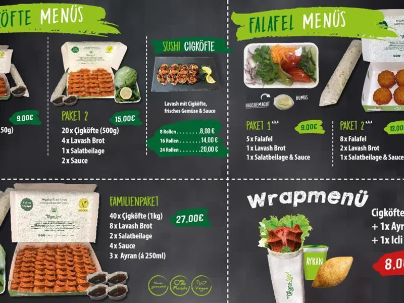 menu 2 of Veganland Çiğköfte Porz