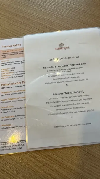 menu 2 of Jeepney Café Nord
