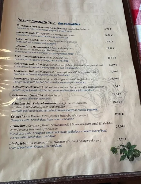 menu 1 of Sophie's Brauhaus Bad Cannstatt