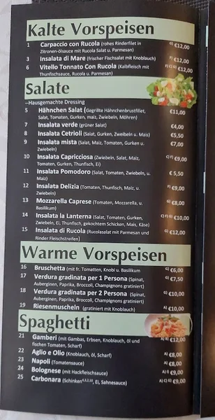 menu 0 of Pizzeria La Lanterna