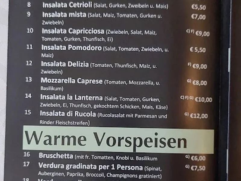 menu 0 of Pizzeria La Lanterna