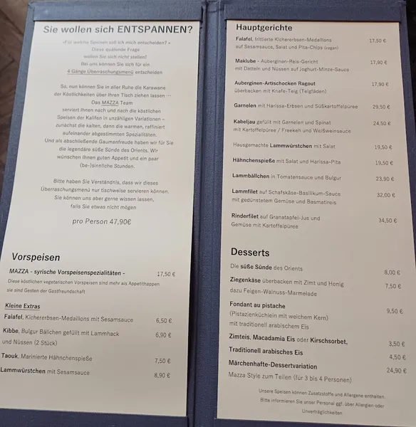 menu 0 of Mazza Hamburg