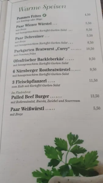 menu 0 of Parkgarten