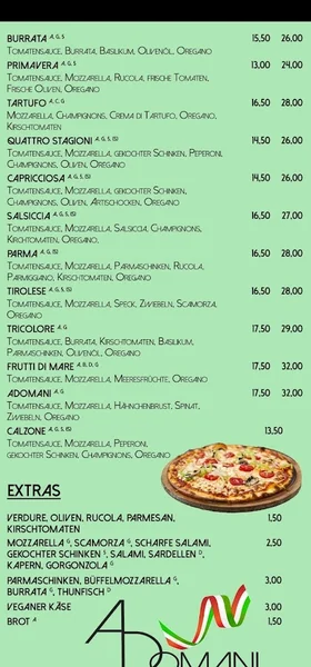 menu 1 of A Domani Pizza • Pasta • Bar