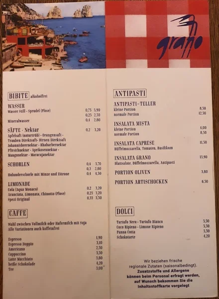 menu 0 of Pizzeria Grano