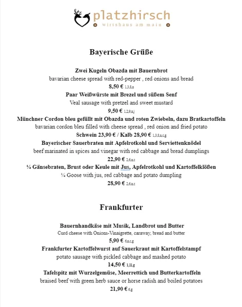 menu 0 of Paulaner Platzhirsch am Main