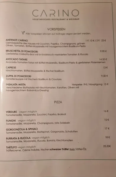 menu 0 of CARINO vegetarisches Restaurant & Weinbar