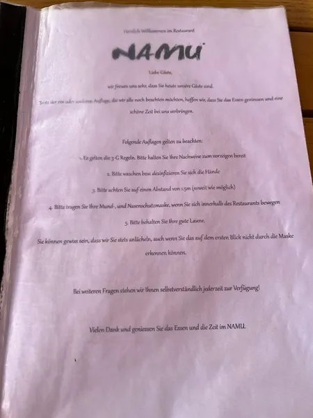 menu 1 of Restaurant Namu