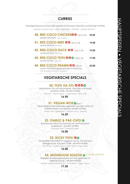 menu 1 of Peacock & Koi