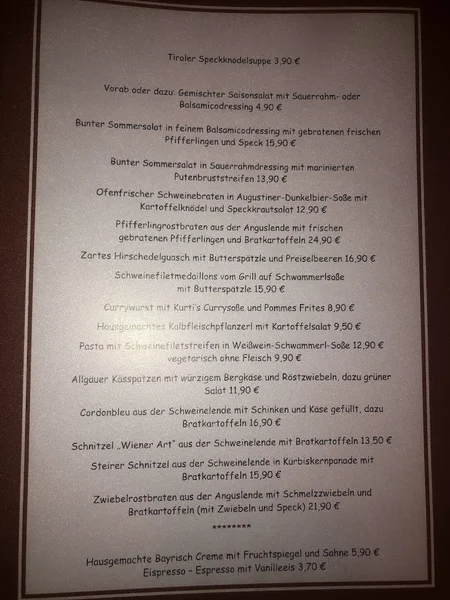 menu 2 of Gaststätte Freiland
