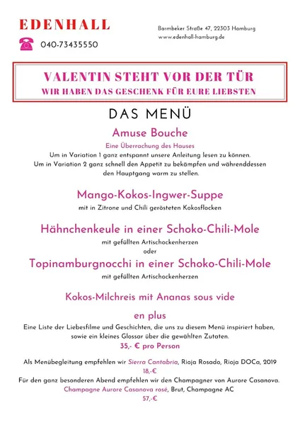 menu 0 of Edenhall