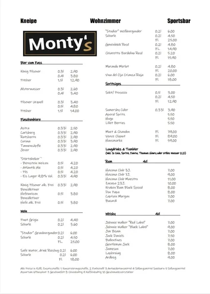 menu 0 of Monty's