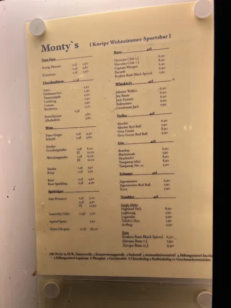 menu 1 of Monty's