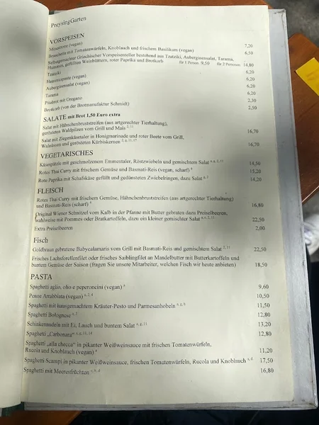 menu 0 of Preysinggarten