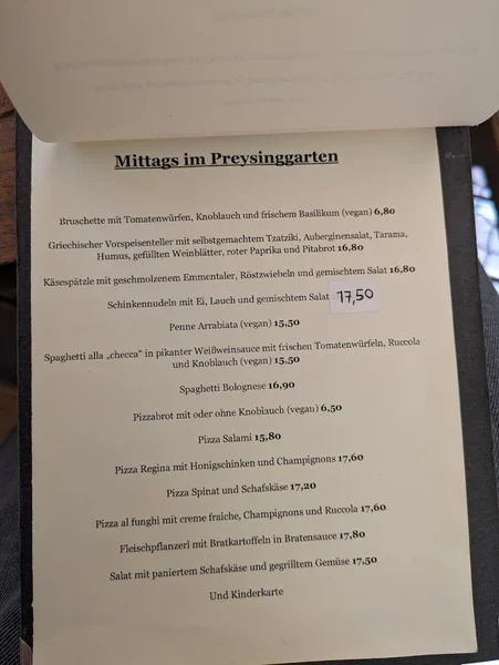 menu 1 of Preysinggarten