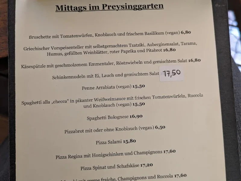 menu 1 of Preysinggarten