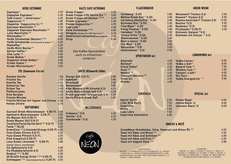 menu 0 of cafe NEON