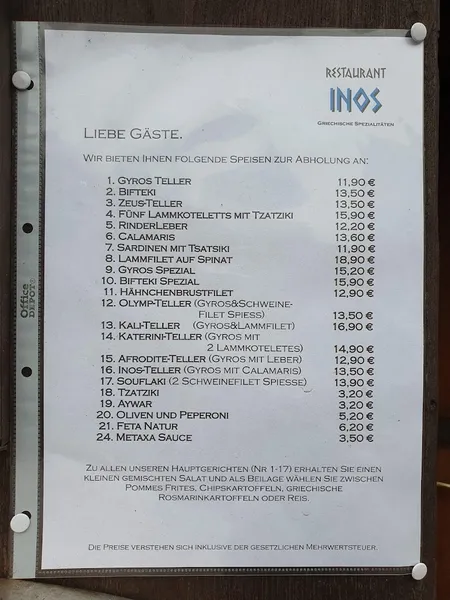 menu 0 of Restaurant Inos