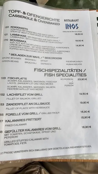 menu 1 of Restaurant Inos