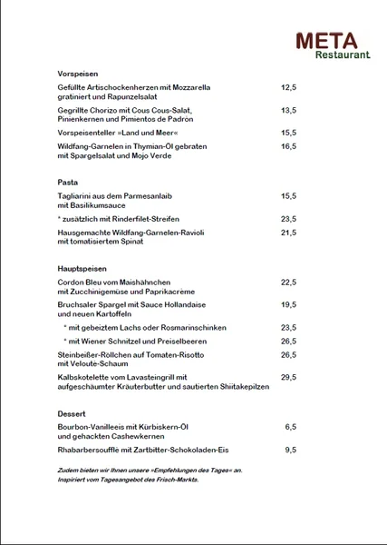 menu 0 of META Restaurant Köln