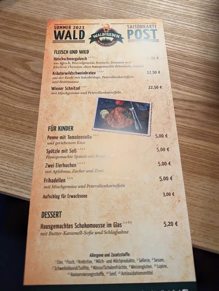 menu 2 of Gaststätte Waldfrieden