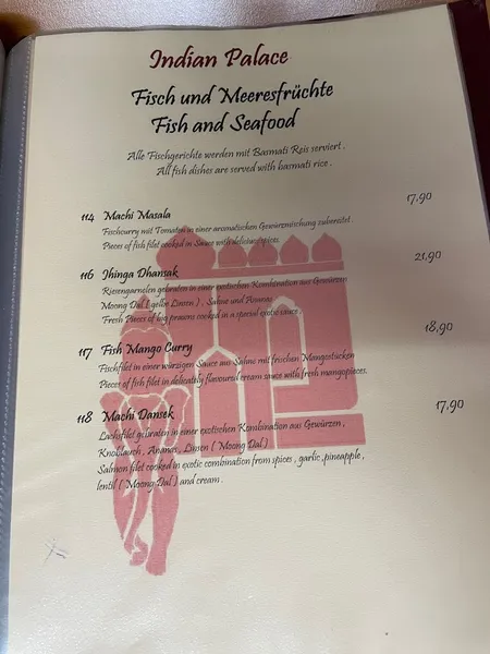 menu 1 of Indian Palace