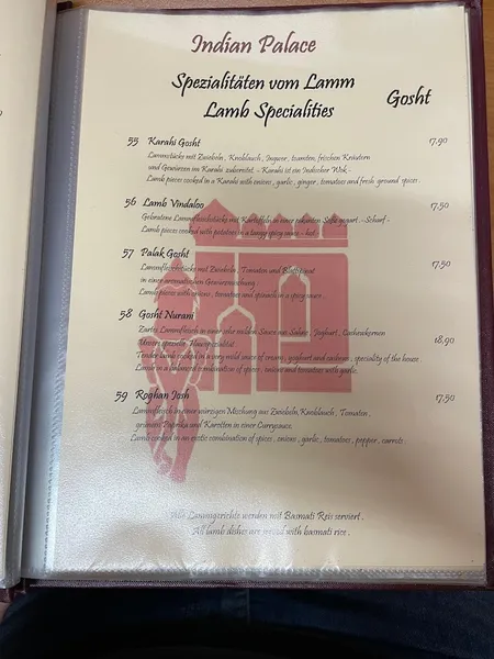 menu 2 of Indian Palace