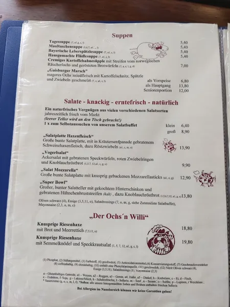 menu 0 of Ochs'n Willi