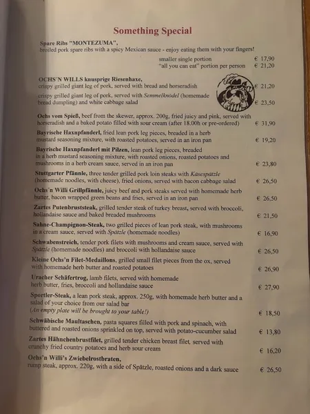 menu 1 of Ochs'n Willi