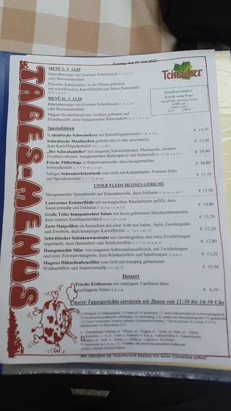menu 2 of Ochs'n Willi