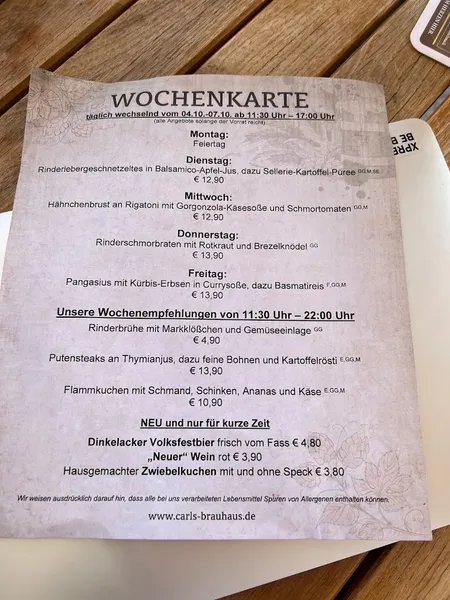 menu 2 of Carls Brauhaus