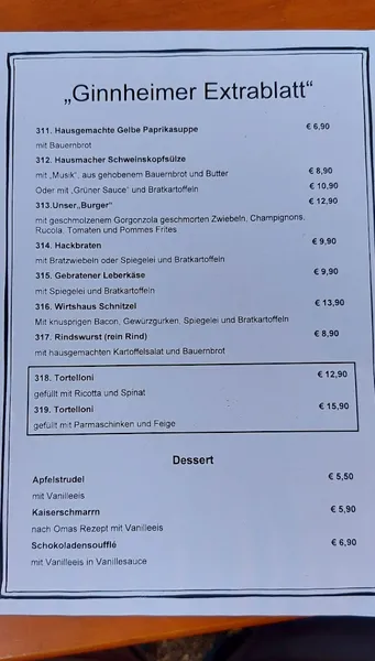menu 0 of Ginnheimer Wirtshaus